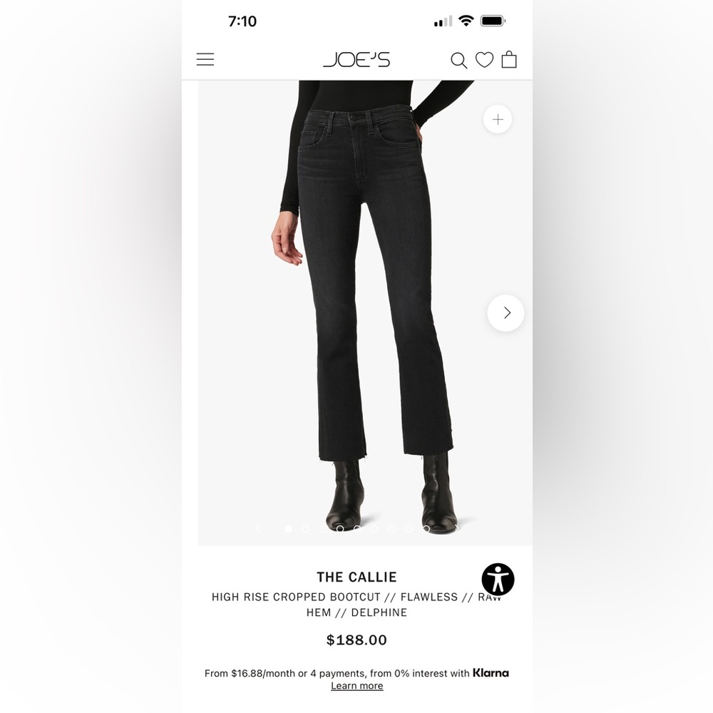 Joe's Jeans Callie High-Rise Cropped Boot Jeans, size 28, dark gray, $188 retail